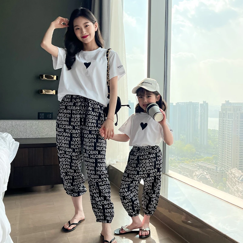 Conjunto de camiseta y pantalones cortos coreanos para madre e hija, ropa familiar, camiseta pantalón informal, Conjunto de camiseta y pantalón para niña|Trajes iguales de familia| - AliExpress