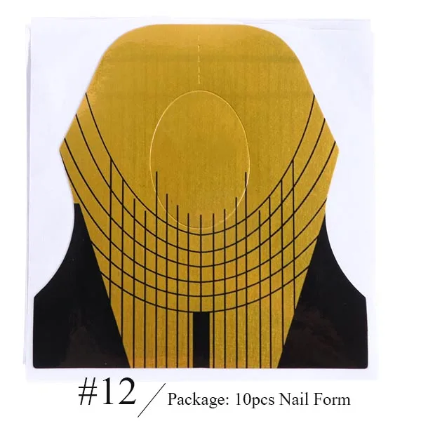 10pcs Nail Form Acrylic French UV Gel for Extension Builder Form Guide Fish Stencil Manicure Adhesive DIY Nail Art Tools LE941-1 - Color: 12