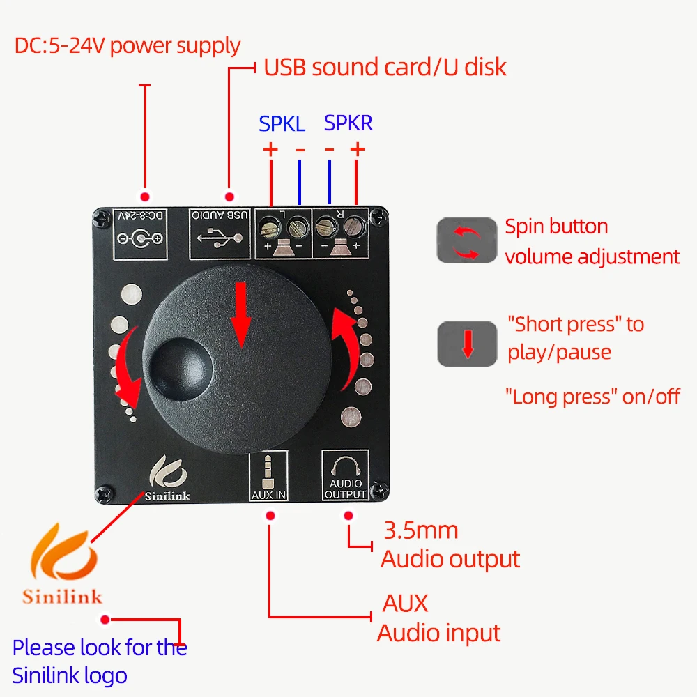 XY-AP50L 미니 블루투스 5.0, 무선 O 파워 디지털 앰프 보드, 스테레오 앰프, 3.5mm AUX USB 앱, 50W + 50W