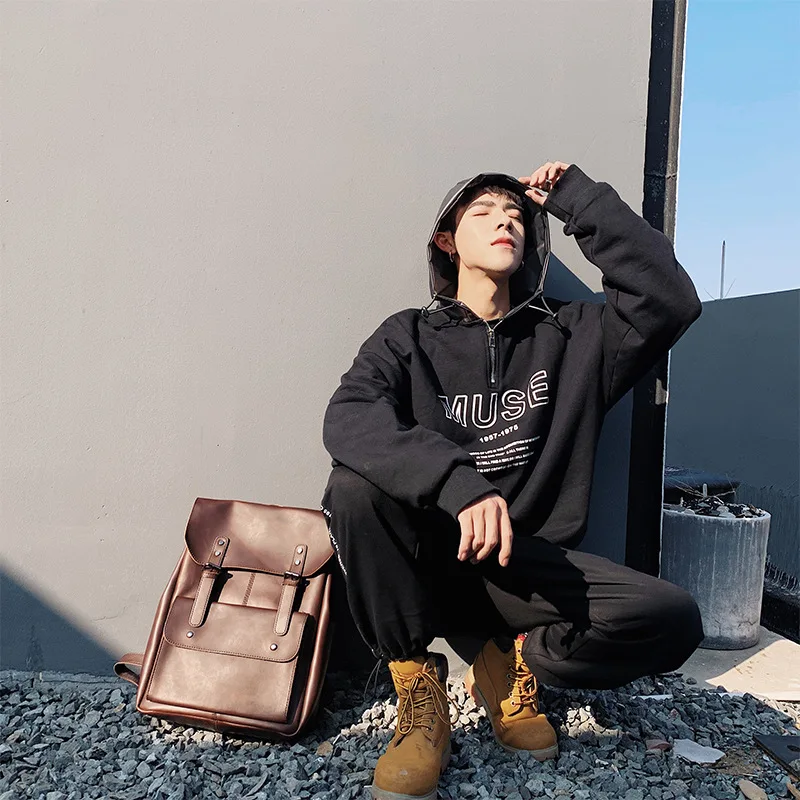 

Wholesale new Korean wave leisure backpack men's and women's retro backpacks high school students bag travel bag crazy horse
