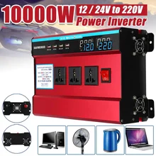 Pico 10000w 12v/24v para 220v carro modificado conversor de onda senoidal plugue do carro adaptador de inversor de energia 4 porta usb carregador de 3 tomadas
