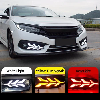 

CSCSNL 2Pcs For Honda Civic 10th 2016 2017 2018 Car LED DRL Daytime Running Lights rear bumper brake light tail light fog lamp