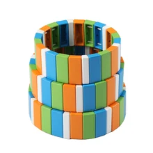 3 шт./лот, семейный Набор браслетов из эмалированной плитки, Радужный эластичный Штабелируемый браслет, подарок для подруги