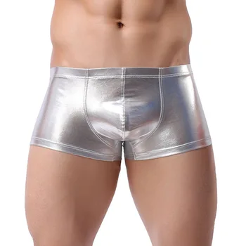 

MONERFFI 2020 PU Faux Leather Men Plus Size boxers Mens U Convex Pouch Boxers Black Nylon Sexy Shorts Male Gay Underwear