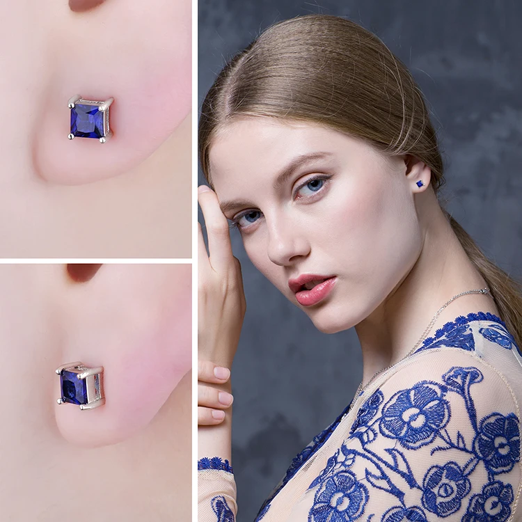 Jewelrypalace квадратный 0.8ct blue Создано sapphire 925 серебро Серьги-гвоздики для Для женщин подарок Красивые ювелирные изделия