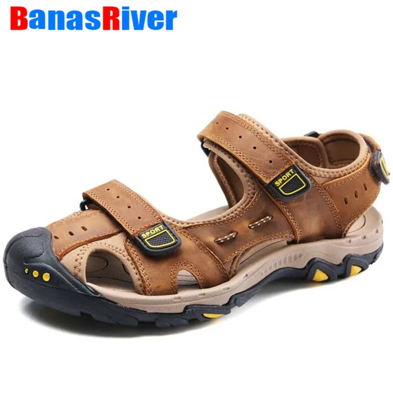 Новинка; Лидер продаж; Уличная обувь на плоской подошве; модная летняя пляжная Мужская обувь для отдыха кожаные сандалии высокого качества обувь больших размеров; размеры 38-48