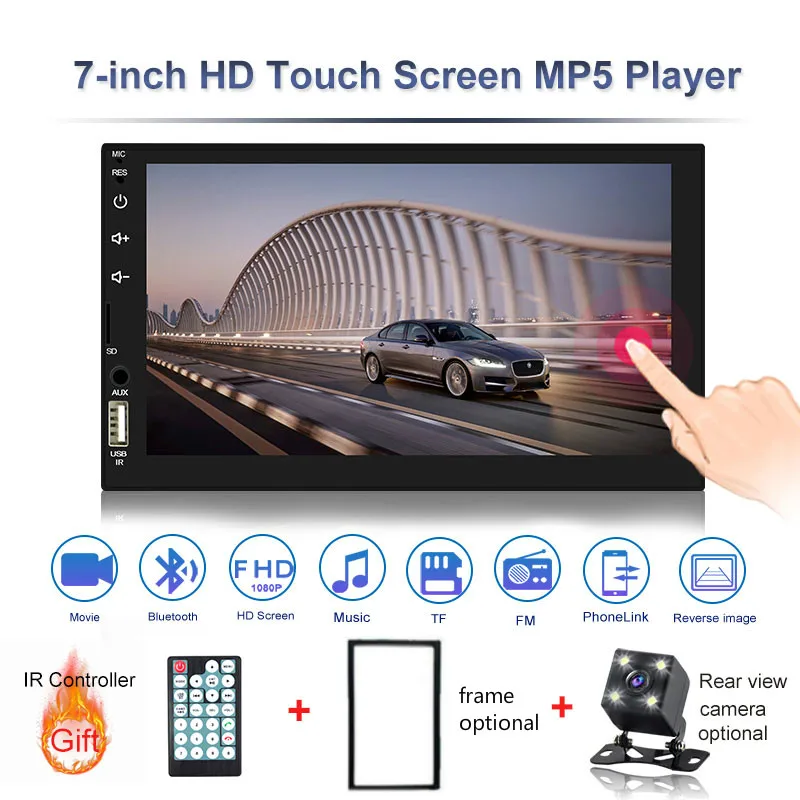 Car Radio 7 Inch Touch MirrorLink Android Player 2 Din MP5 Autoradio Bluetooth Rear View Camera Tape Recorder - Цвет: frame and 4led cam