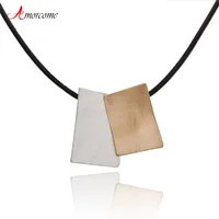 Amorcome Women Short Leather Choker Collar New Gold Silver Color Square Pendant Adjustable Black Rope Cord Necklace Gift Jewelry