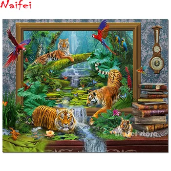 

5D DIY Diamond Painting Cross Stitch fantasy art Alive picture full square Round Diamond embroidery sale big cat Bengal Tiger