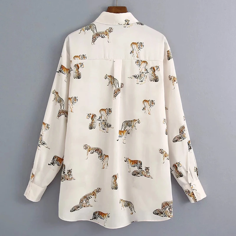 

Womens Tiger zebra Print Blouse Long Sleeve Turn-down Collar Casual Blouses Female Shirts Autumn Spring Tops blouse women