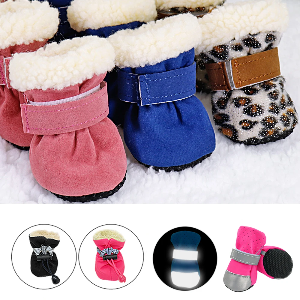 4pcs Pet Dog Shoes Winter Anti slip Cat Dogs Snow Boot for Small Dogs