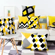 Capa de almofada quadrada, preta, amarela, padrão geométrico, 45x45cm, capa de travesseiro de poliéster, almofadas para decoração de casa