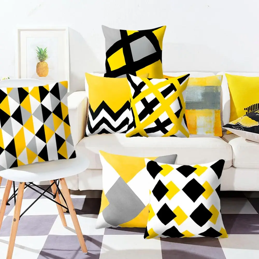 Frigg Yellow Black Geometric Pattern Square Cushion Cover Pillow Case Polyester Throw Pillows Cushions For Home Decor 45x45cm Frigg Yellow Black Geometric Pattern Square Cushion Cover Pillow Case Polyester Throw Pillows Cushions For Home Decor 45x45cm