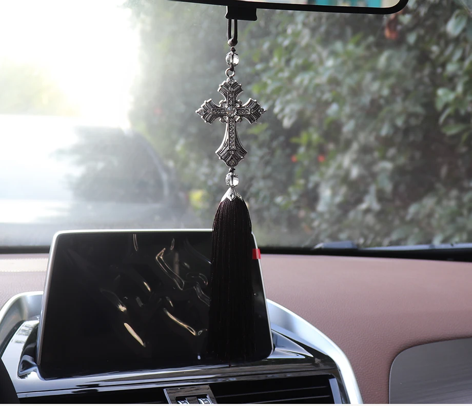Автомобиль зеркало заднего вида кулон в автомобиль подвесные аксессуары авто металлический кристалл крест Иисуса христианский автомобиль Декор украшения Подвески с автомобилем
