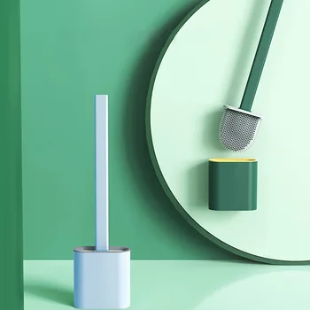 

Wall Mounted Toilet Brush Set Long Handle Soft TPR Brush and Holder with Lid for Bathroom Quick Drying Holder Set Clean Brush