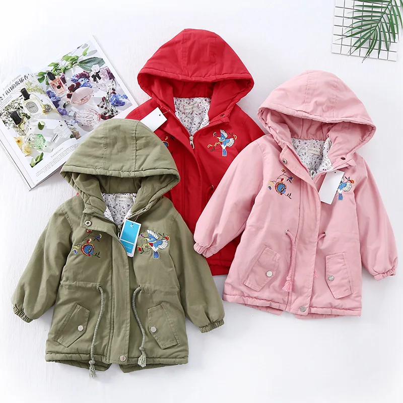 

H7023 2018 Autumn And Winter New Style Embroidered Girls Padded Mid-length Trench Coat Cotton CHILDREN'S Cotton Wear Fashion
