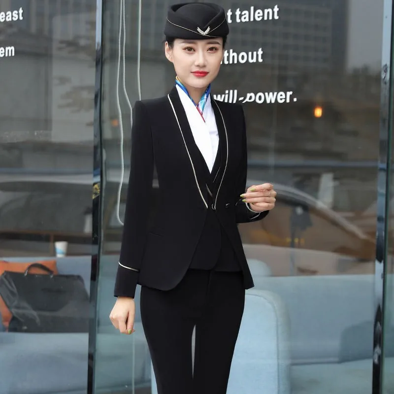 

Formal Women Business Suits Ladies Office Work Wear Professional OL Styles Beauty Salon Work Wear Blazers Set Novelty Red
