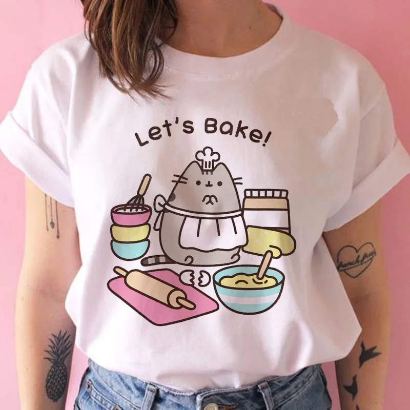 Женская футболка pusheen THE cat, kawaii, забавная женская футболка 90 s, мультяшная, harajuku, графическая, Корейская, ulzzang, топы, футболка, женская футболка