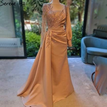 Serene Hill Champagne Mermaid Overskirt abiti da sera abiti 2021 elegante raso in rilievo per le donne festa LA71430