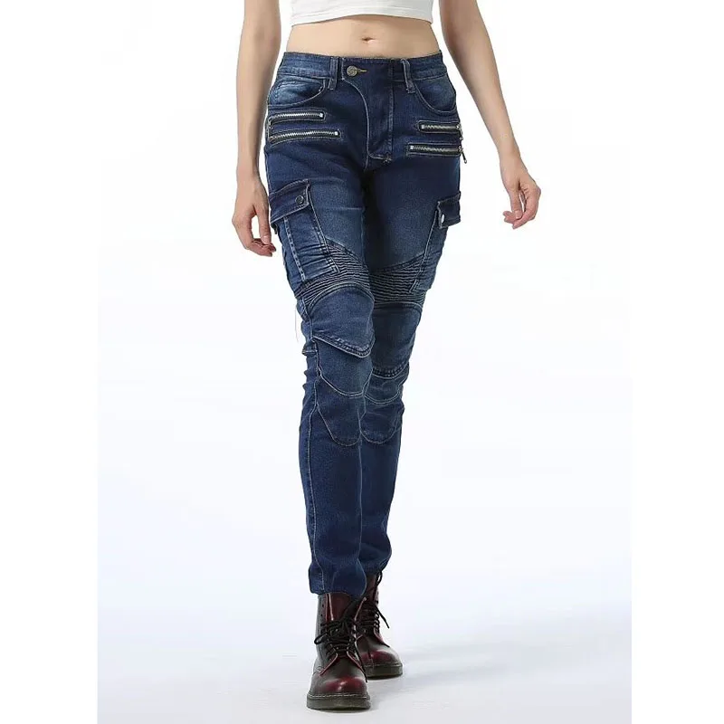 

New Motorcycle Pants Women Moto Jeans Riding Off-road Trousers Motocross Pants Zipper Design With Protective Gear For Women