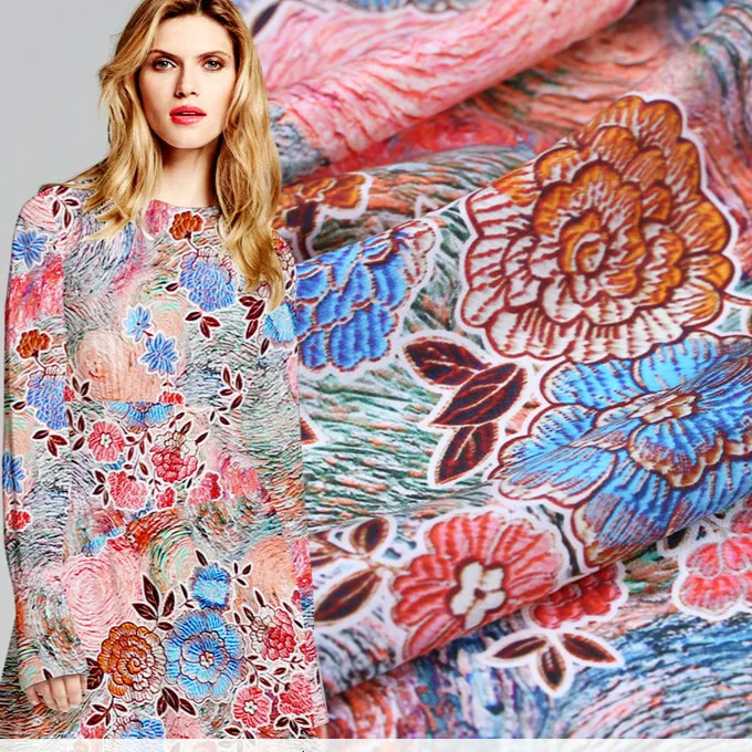 

114 cm wide flower print silk fabric meter 16 mm crepe de chine silk fabric natural material dress fabric wholesale silk cloth