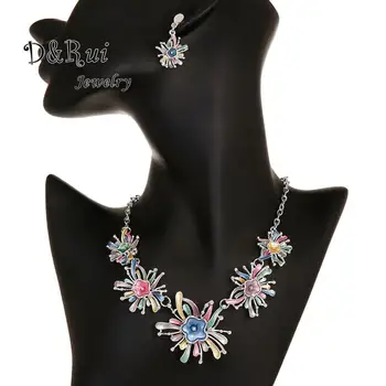 

Fashion New Enamel Sunflower Jewelry Choker Necklace Earrings Sets Female Flower Chains Pendant Necklaces Set for Women Gifts