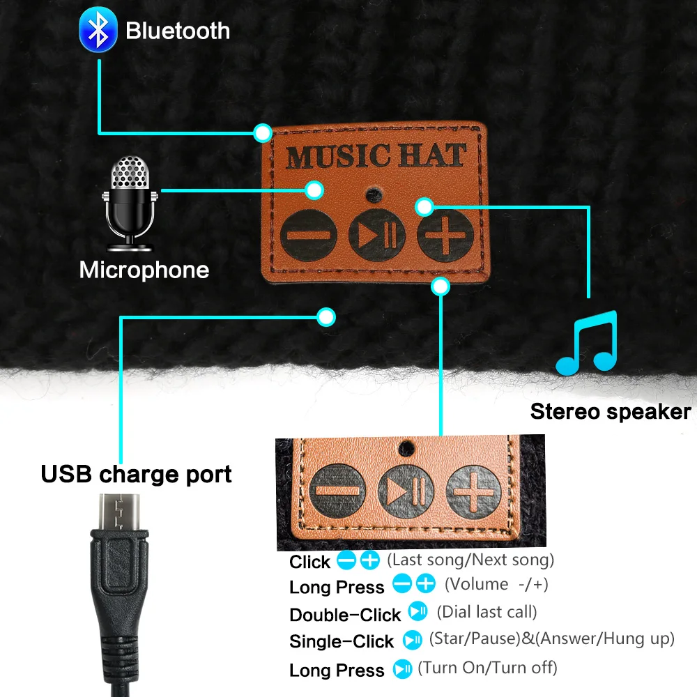 Женская Bluetooth шапка Беспроводная музыкальная шапка теплая мягкая зимняя уличная вязаная шапочка