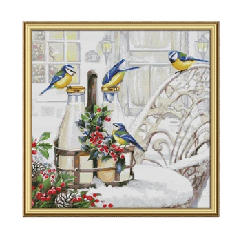 

Bird on milk bottle cross stitch kit Aida 14ct 11ct count print canvas cross stitch embroidery kit DIY handmade home decoration