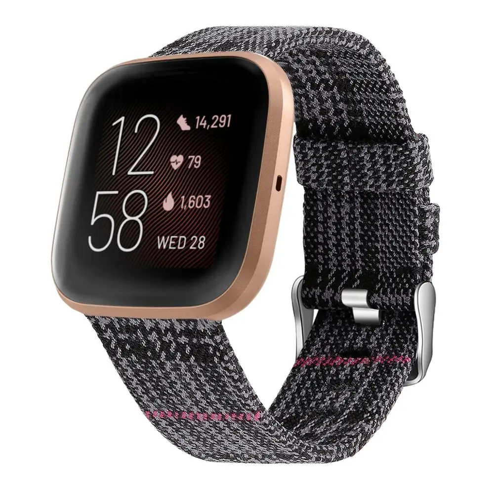 black gray Для Fibit Versa 2 Band нейлоновая плетеная ткань Смарт-часы ремешок для Fitbit Versa/Versa Lite Smartband аксессуары металлическая застежка - Цвет: black gray