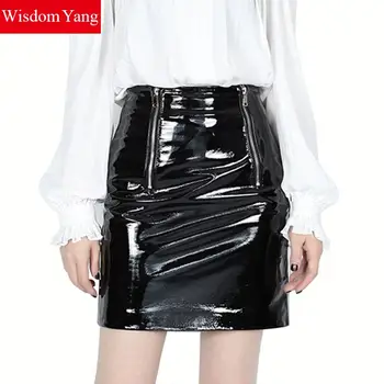 

Black Real Sheepskin Genuine Leather Skirts Womens High Waisted Office Ladies Bodycon Bandage Sexy Party Sexy Wrap Mini Skirts
