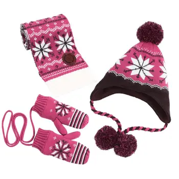 

Kids Baby Boys Girls Autumn Winter Pompon Hat Toddler Winter Warm Knit Thicken Scarves Caps Scarf Gloves 3 Pieces Set