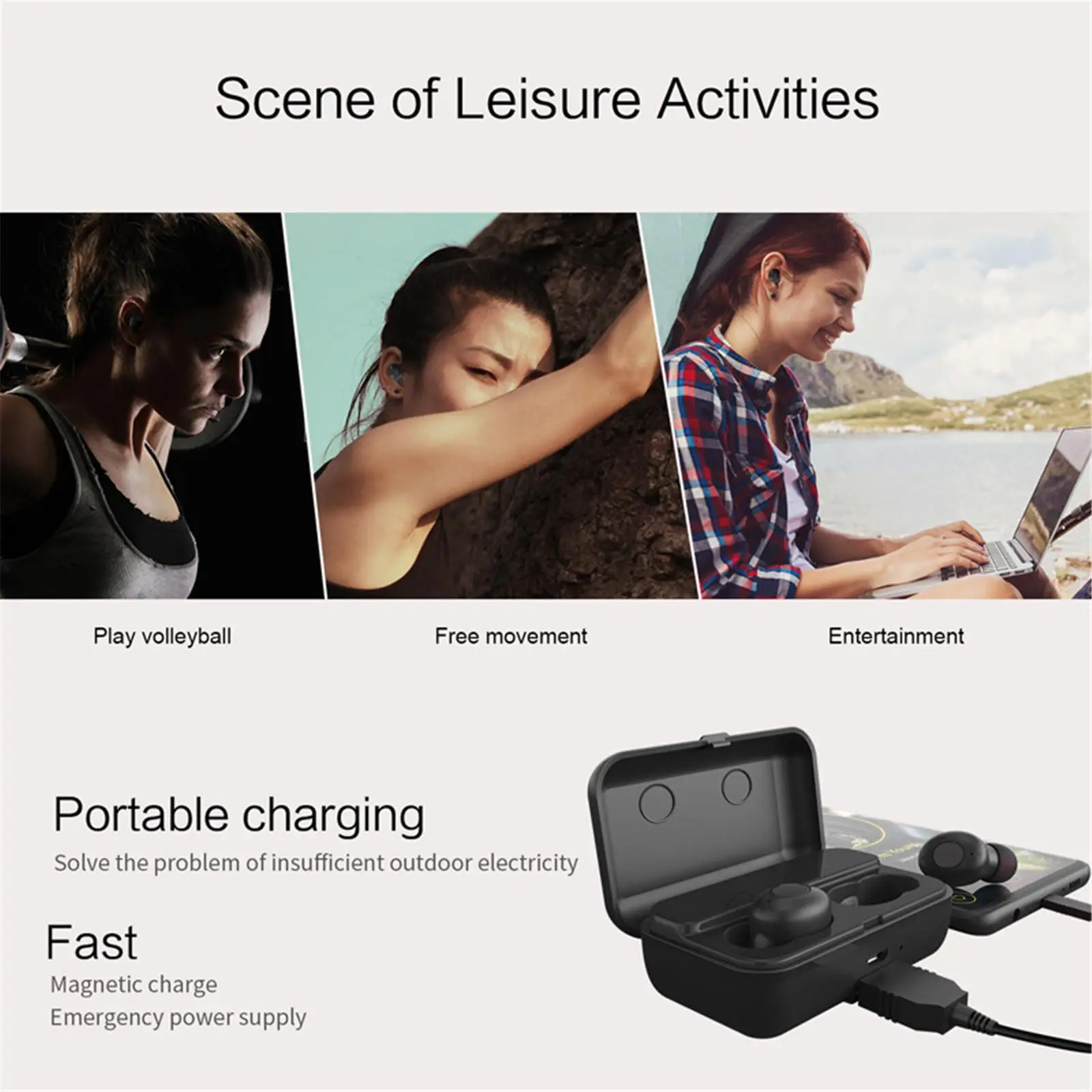 True Wireless TWS Earphones Bluetooth Sport Stereo Headsets Handsfree Calling with Charging Box for Samsung iPhone LG