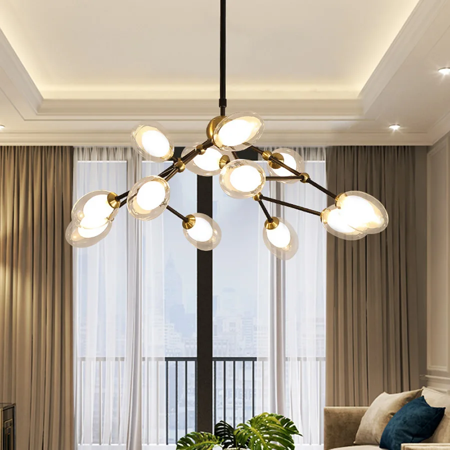 

Sparkling Metallic Gold Colored Chandelier Lamp Indoor Lighting Fixture Creative Living Dining Room LED Ceiling hannging Lights