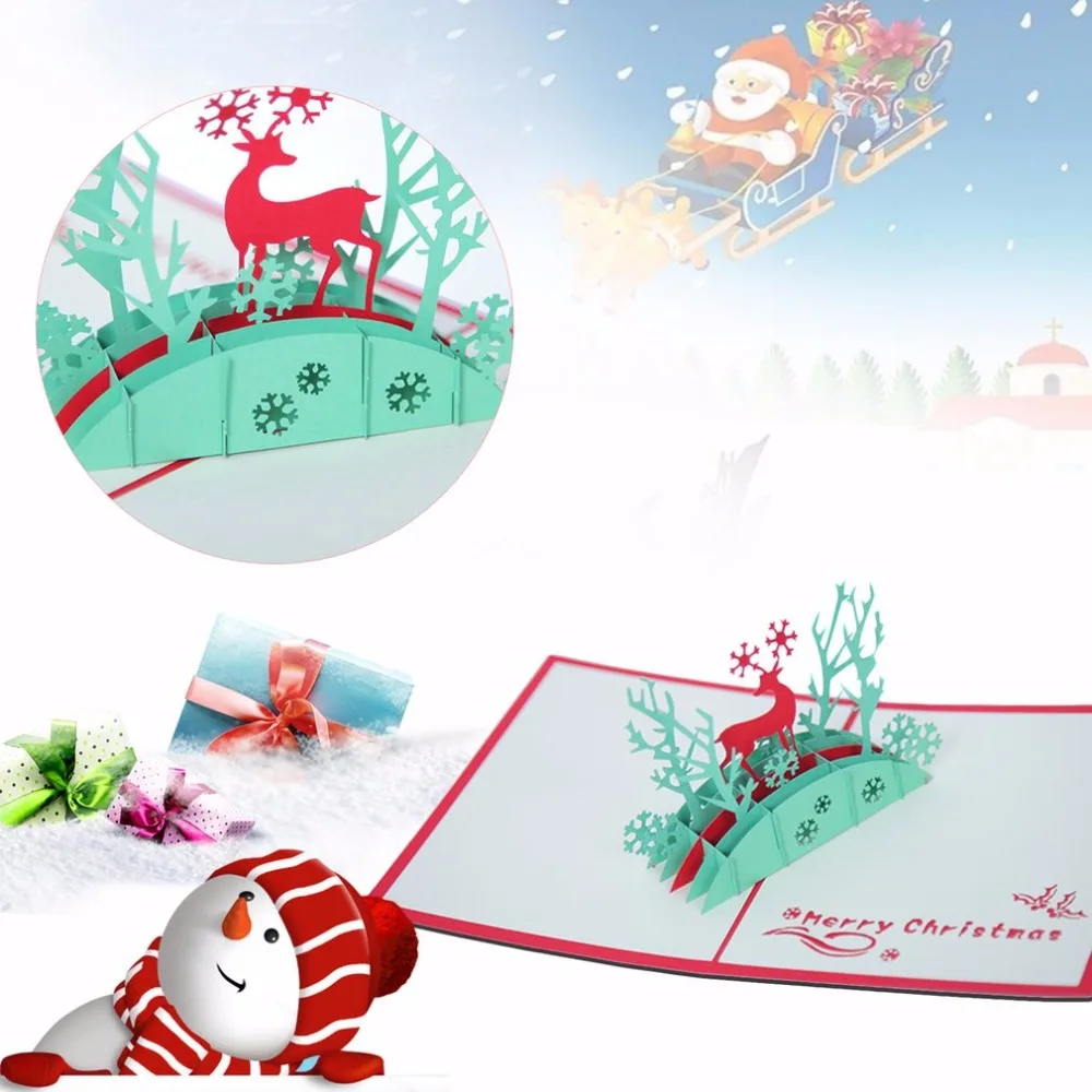  3D Pop Up Christmas Cards Elk Pattern Merry Christmas Series Invitation Greeting Cards Anniversary  - 4000381139421