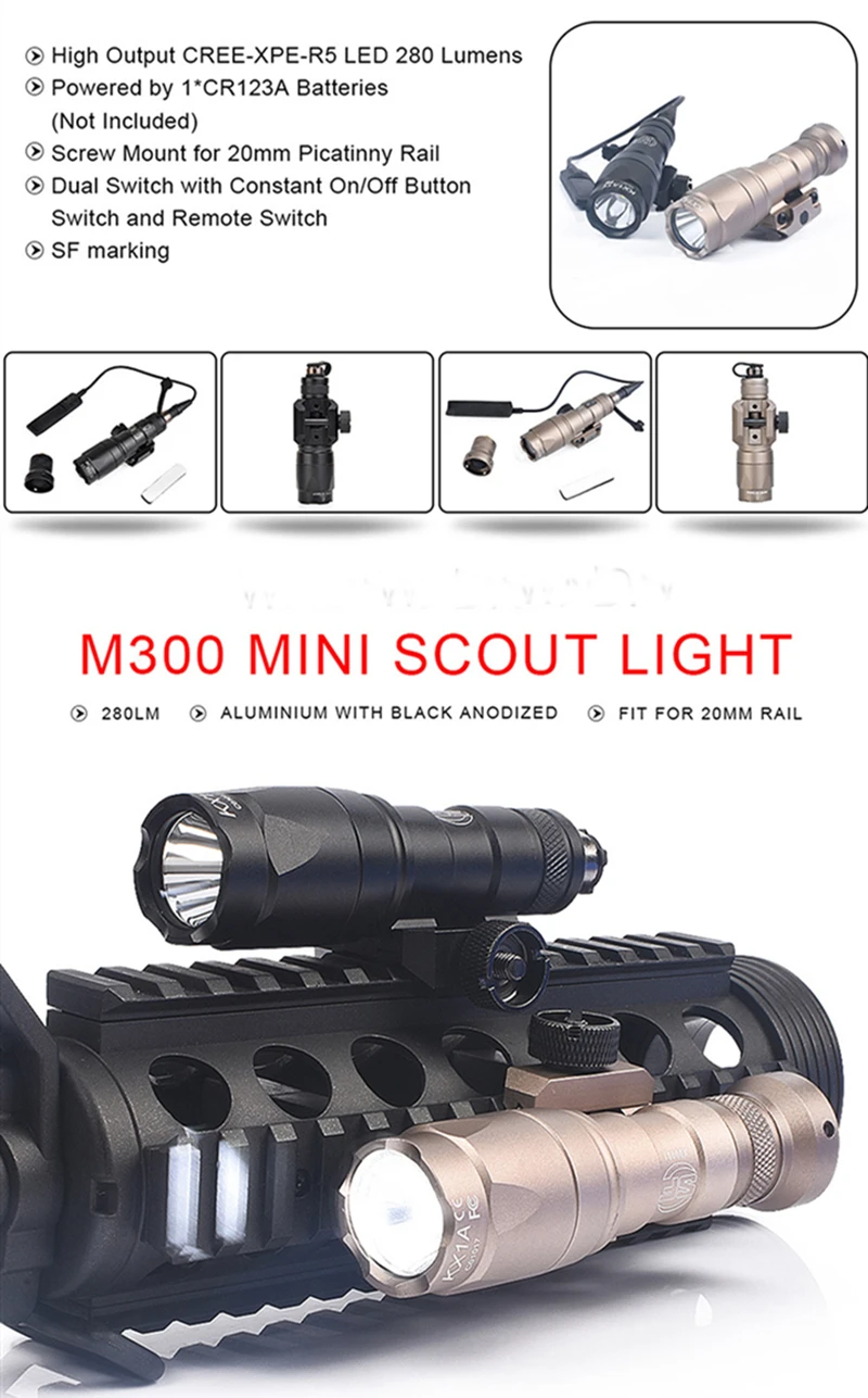Тактический suprefir M300 M300a мини-разведчик открытый охотничий светильник фонарик для оружия с Softair двойная функция переключатель типа магнитной ленты WD04006