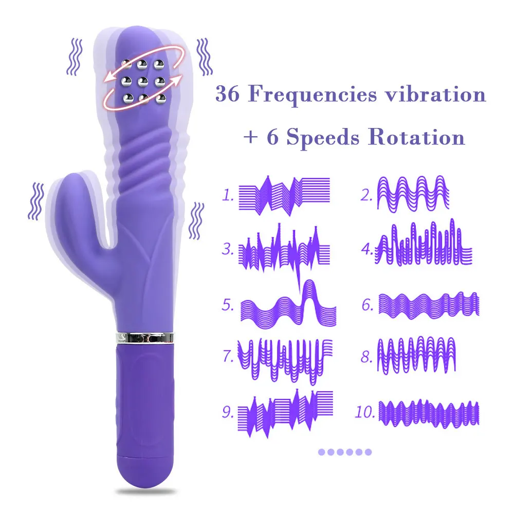 Günstige Kaninchen Vibrator G spot Massage Teleskop 360 Grad Rotation Dildo Vibrator 36 Geschwindigkeit Transfer Perlen AV Zauberstab Sex Spielzeug für Frau
