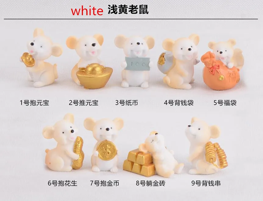 Money Fortune Cartoon Mouse bear mouse Ornaments Rich Mice Small Statue Little Figurine Crafts Cute Animal home Decoration - Цвет: white mix style