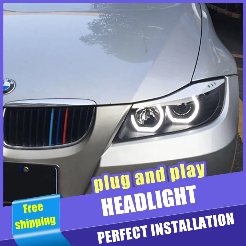 Billig 2PCS Auto Stil LED scheinwerfer für BMW 3 Serie e90 06 12 für e90 kopf lampe LED DRL objektiv Doppel Strahl H7 HID Xenon bi xenon objektiv