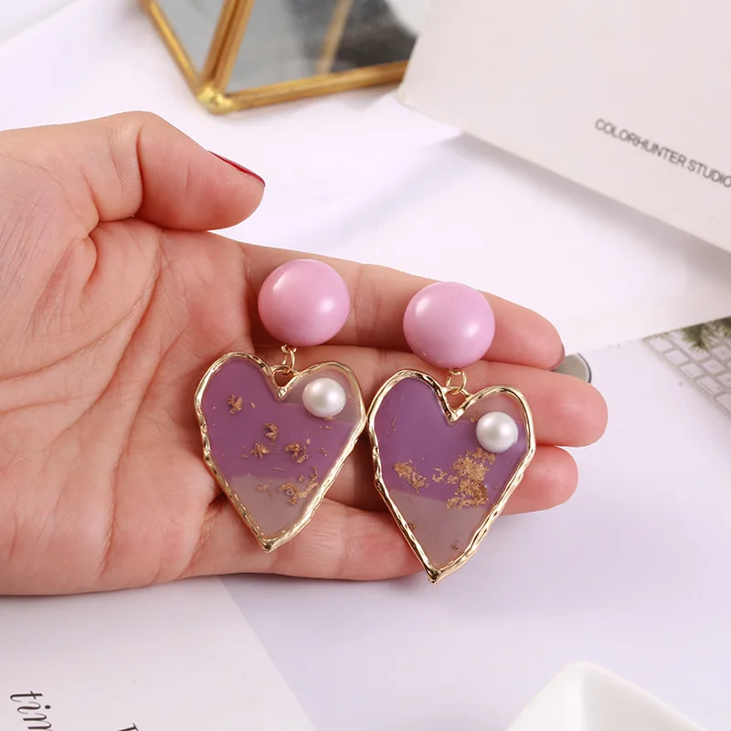 

2020 Sweet Pink Simulated Pearl Love Heart Drop Earrings For Women Girl Jewelry Christmas Gift Pendiente Brincos