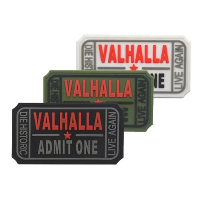 3D PVC VALHALLA ADMIT ONE Patch Rubber Military Tactical patches for clohing hat bag Armband badge applique Hunting accessories  (1)