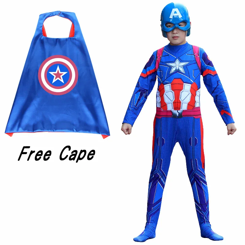 

New Halloween Superhero Kid Captain America with cape Costume Avengers Child Cosplay Superhero Costumes For Kids Boys Girls S-XL