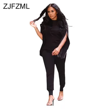 

Zippers Causal Two Piece Set Sweat Suits Women O-Neck Long Sleeve Slim T Shirts and Long Pencil Pants Plus Size Matching Sets