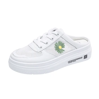 

Women Casual Shoes Fashion Breathable Lace Up Half Slipper Canvas Sneakers 2020 Summer Fashion Casual Cutout Sneakers Size 35-39