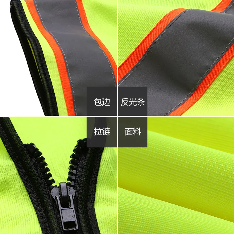 Black Safety Vest Reflective With Pocket And Zipper Construction Vest With Reflective Stripes High Visibility Work Uniforms safety coat