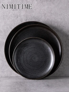 

1PC Nordic Style Ceramic Flat Shallow Pasta Plate Home Western Food Steak plate Breakfast Dinner Plate Dish Tableware