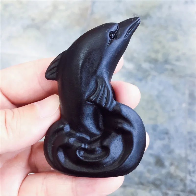 Натуральный черный обсидиановый Кристалл Камень Дельфин резной фигурка  животного энергии для украшения дома и офиса, в качестве подарка |  AliExpress