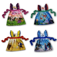 Новинка; милое платье без рукавов с оборками и принтом героев мультфильмов; Детские платья для маленьких девочек