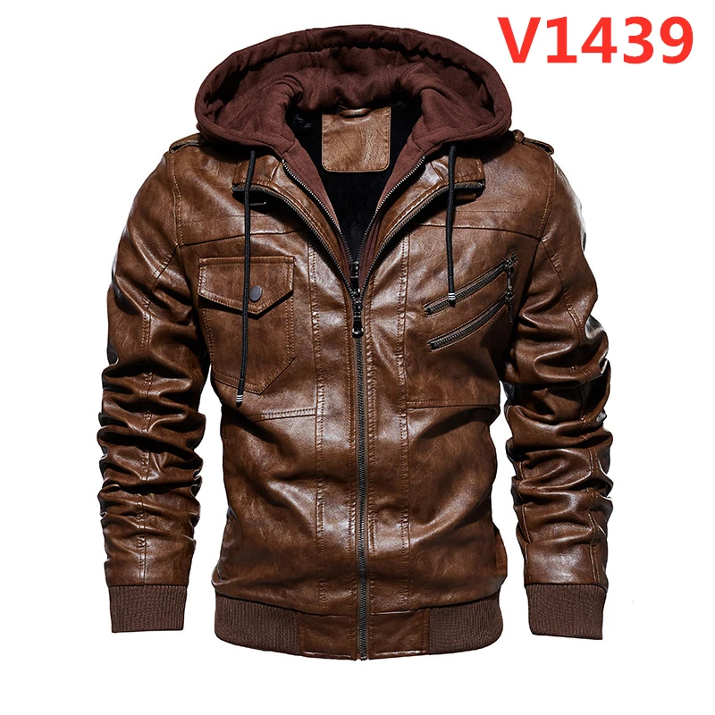 B1439, мужские Куртки из искусственной кожи, модная верхняя одежда, кожаные толстовки, байкерское пальто, Мужская крутая куртка на зиму и осень в стиле Харадзюку, мотоциклетная куртка на заказ - Цвет: Camel