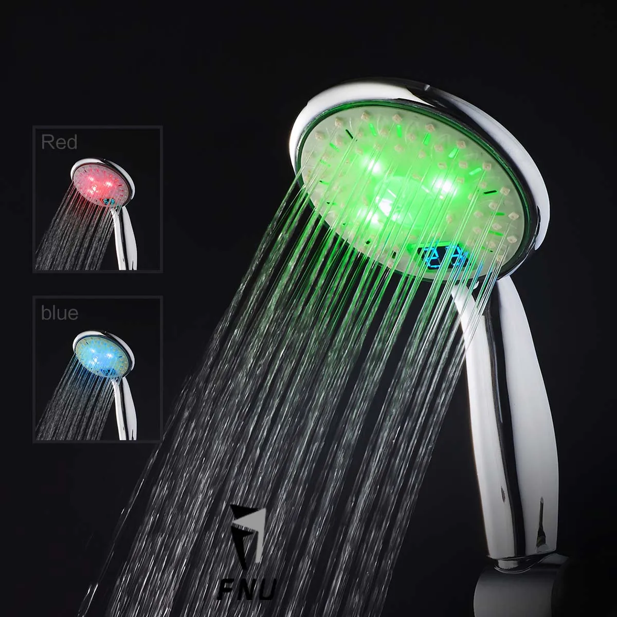

3 ColorsChange WaterPowered Led Temperature Sensitive Digital Display Handheld Bathroom Shower Head Showerhead Water Spray