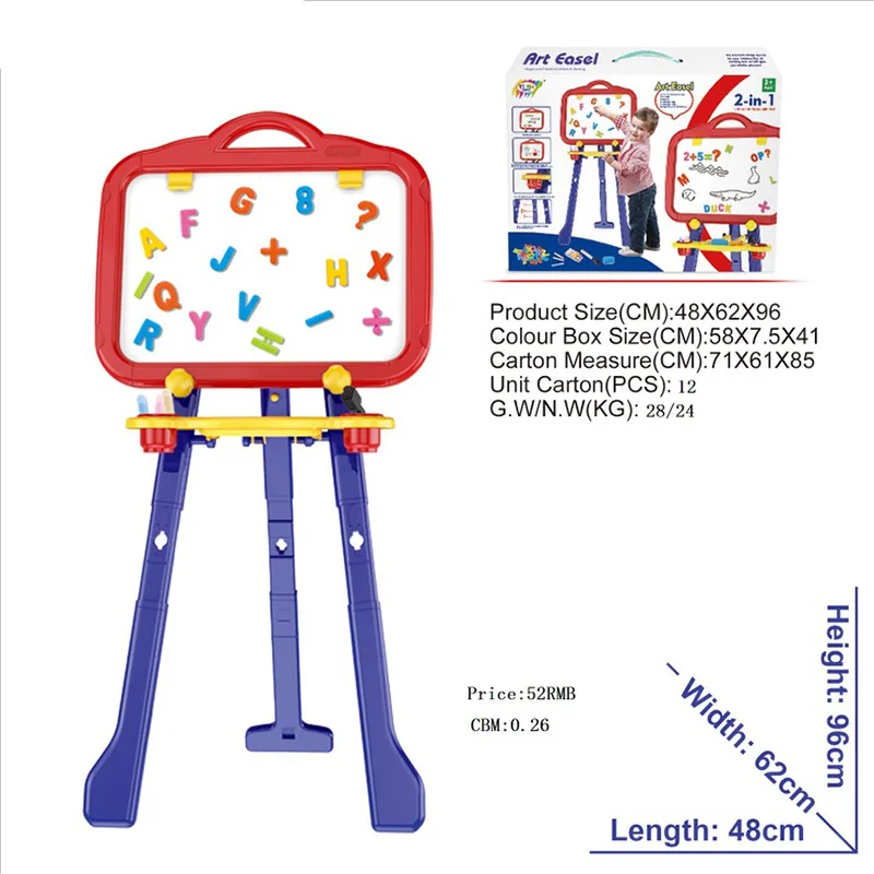 

Hot Selling Multi-functional Easel Large Size Magnetic Drawing Board Easel Black/White Board Painted Easel Educational Early Chi